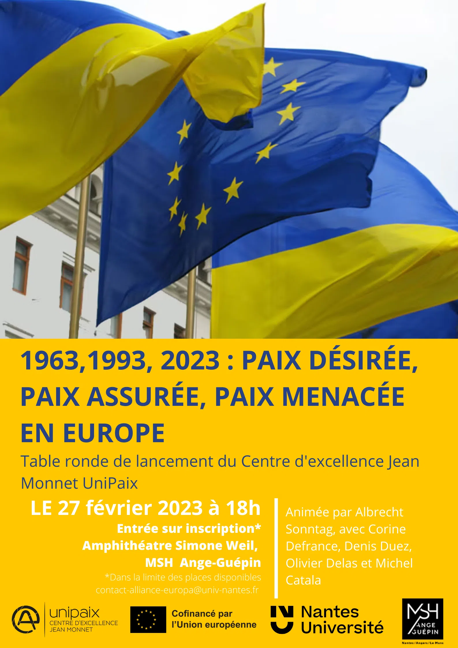 Flyer de la conférence de lancement du centre UNIPAIX sur la paix en Europe - 27 février 2023