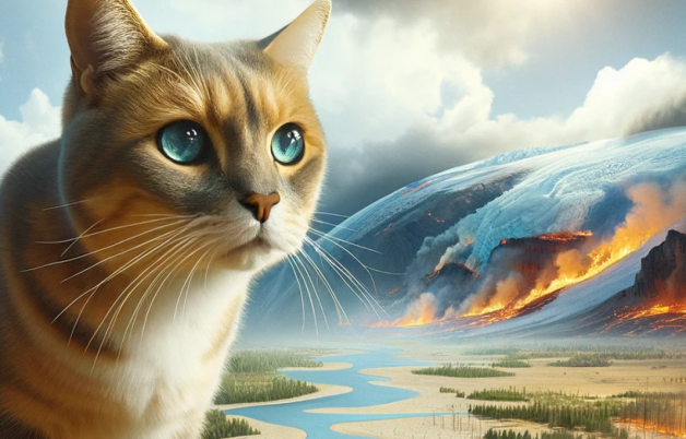 Image artificielle générée par Dall-E le 18 janvier 2023. La question posée était "génère moi un chat qui détruit le climat", il s'agit de la deuxième version proposée. Photo: Challenges