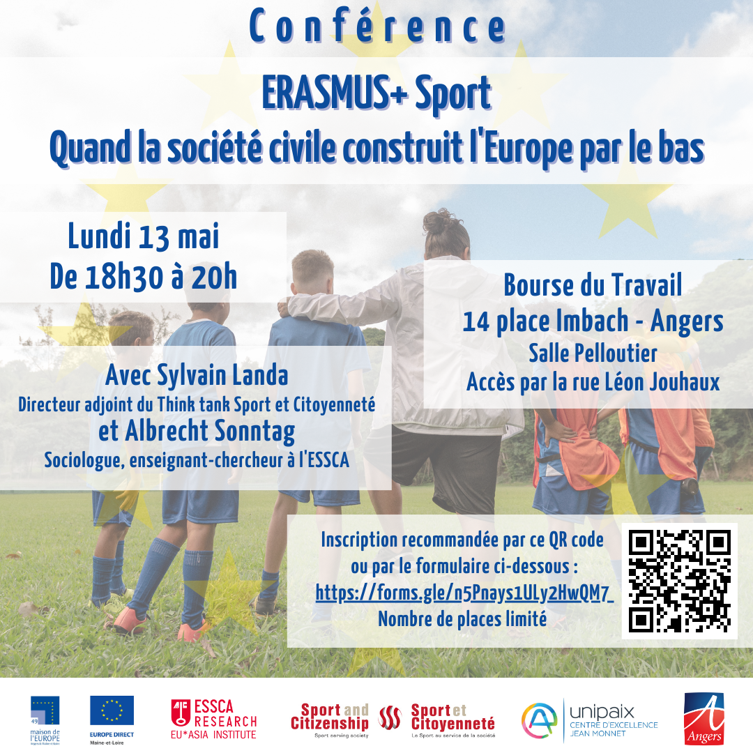 Affiche de la conférence "Erasmus+ Sport : Quand la société civile construit l'Europe par le bas" - 16 mai 2024