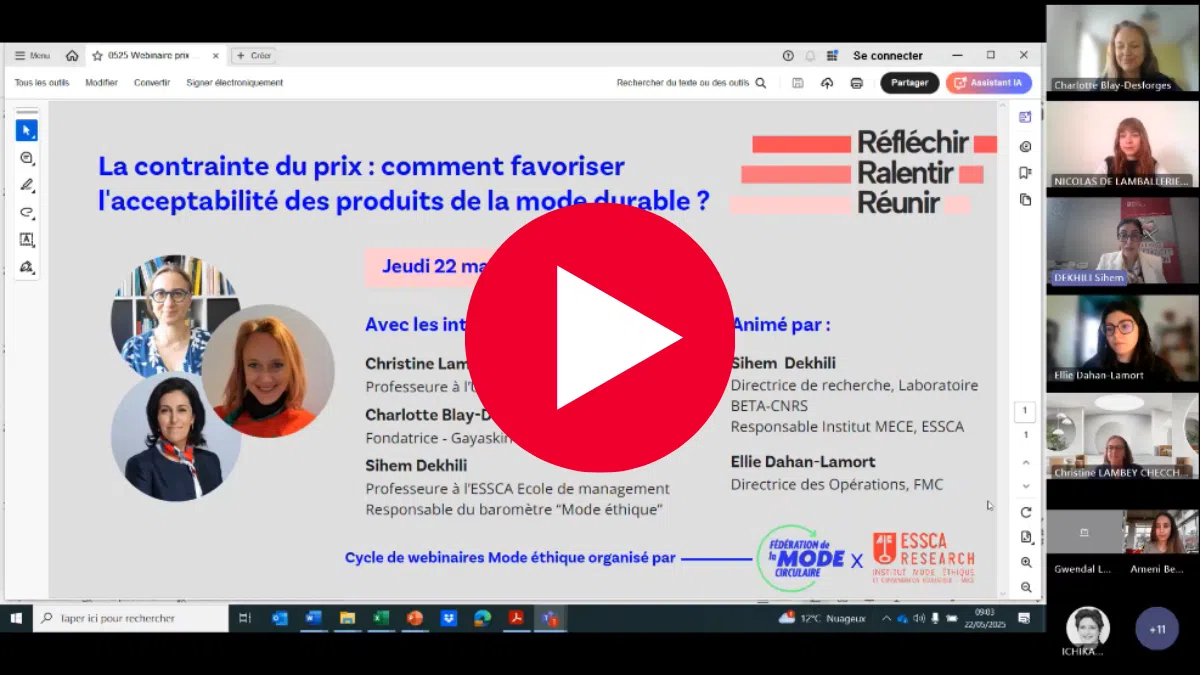 Webinaire "La contrainte du prix : comment favoriser l'acceptabilité des produits de la mode durable ?